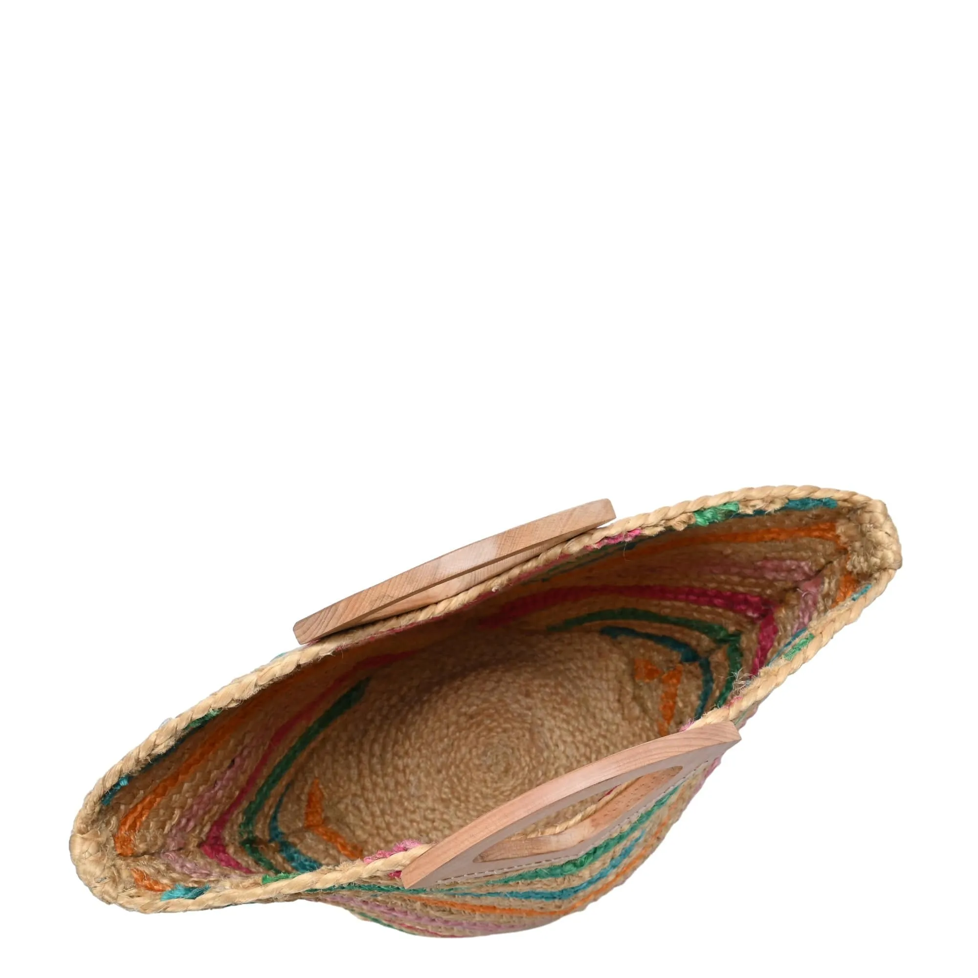 BGAIN198 Rainbow Chevron Straw Tote With Wood Handles
