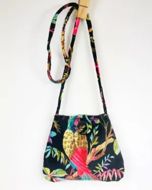 BLACK VELVET BIRD OF PARADISE SMALL CROSSBODY BAG