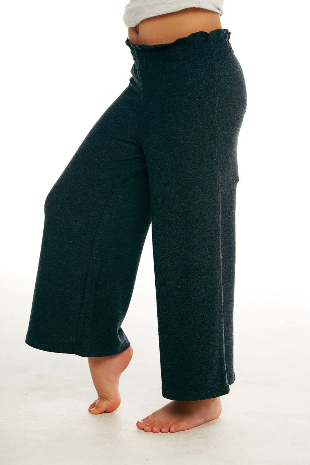 CHASER KIDS - Girls Cozy Knit Paperbag Waist Wide Leg Pant in Black