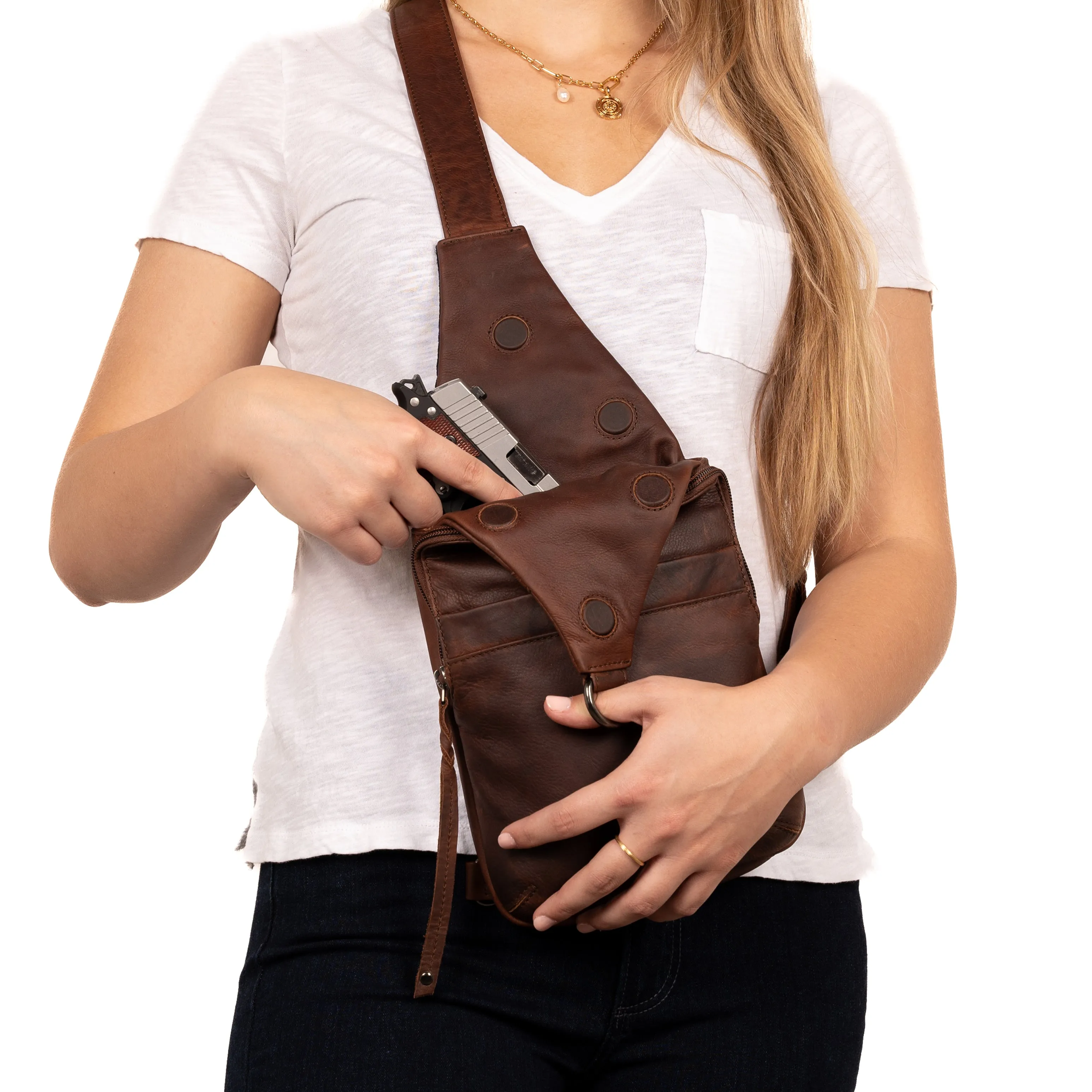 Concealed Carry Unisex Dakota Leather Sling by Lady Conceal