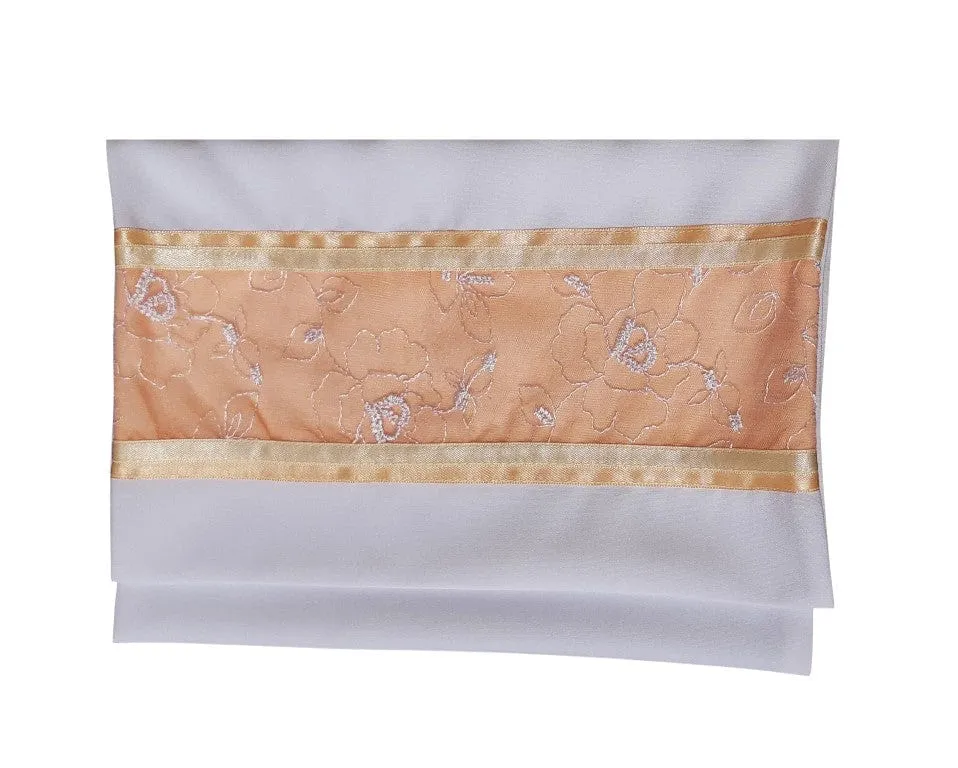 Floral Apricot \ Peach Decorated Tallit for Women, Bat Mitzvah Tallit Set, Tallit for Girl Tallit, Women's Tallit