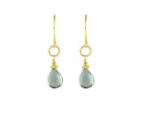 Green Quartz Gold Rope Link Earrings