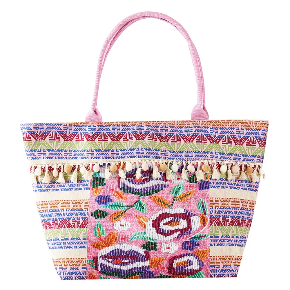 iLLASPARKZ Boho Print Pom Pom Fringe Tote Bag