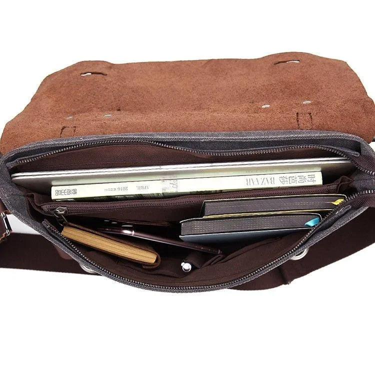 Laptop Messenger Bags Men Leather and Canvas