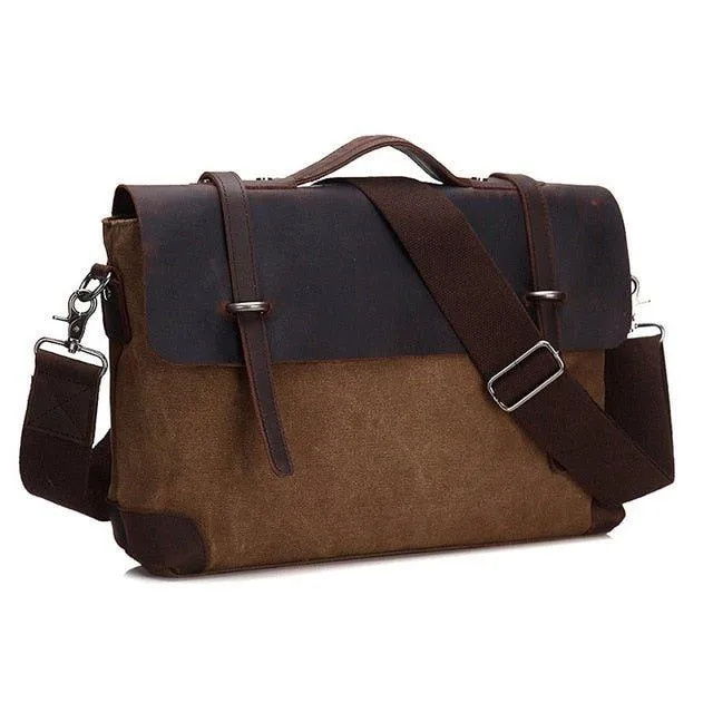 Laptop Messenger Bags Men Leather and Canvas