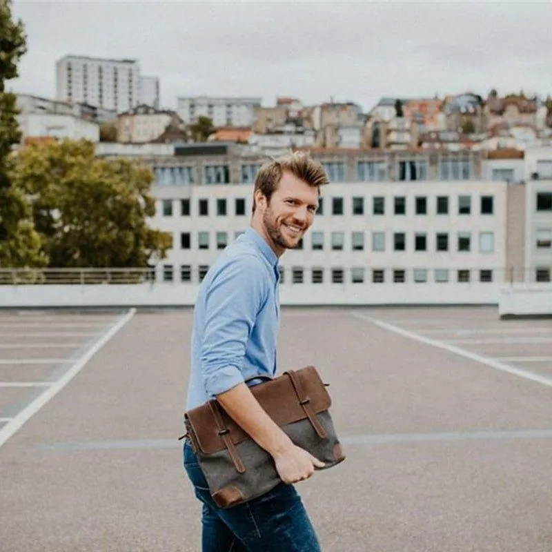 Laptop Messenger Bags Men Leather and Canvas