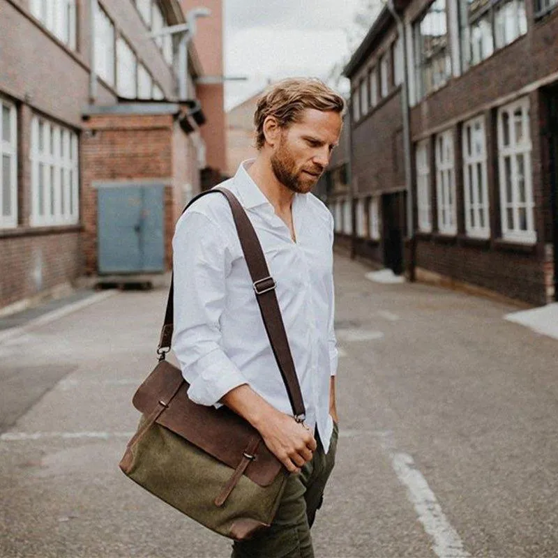 Laptop Messenger Bags Men Leather and Canvas