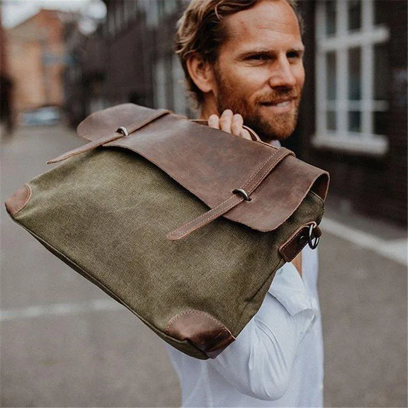 Laptop Messenger Bags Men Leather and Canvas