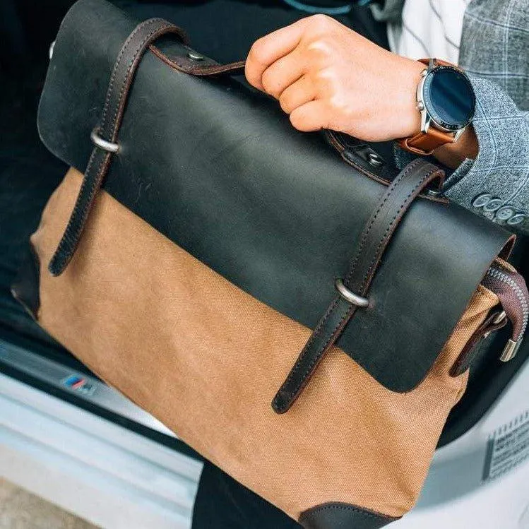 Laptop Messenger Bags Men Leather and Canvas