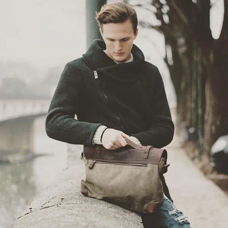 Laptop Messenger Bags Men Leather and Canvas
