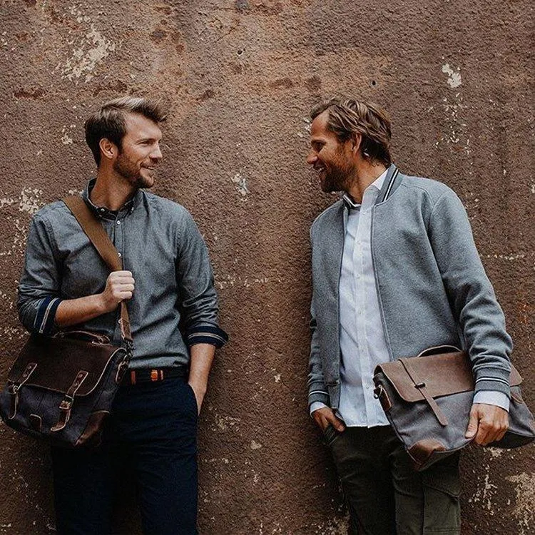 Laptop Messenger Bags Men Leather and Canvas