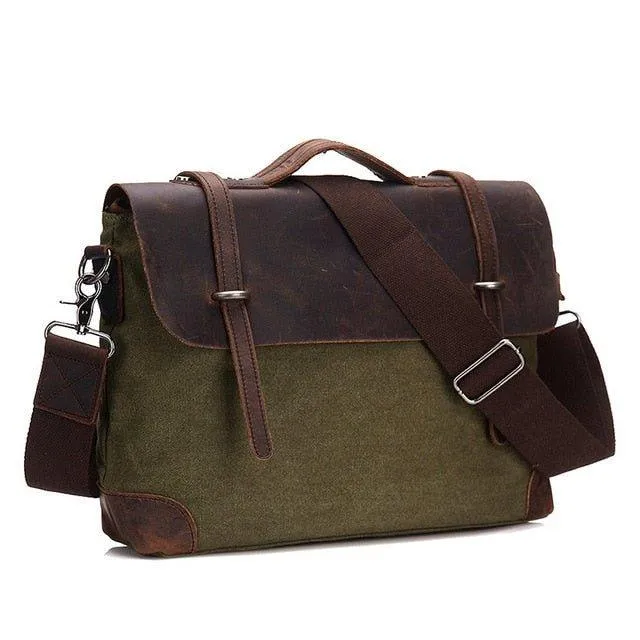 Laptop Messenger Bags Men Leather and Canvas