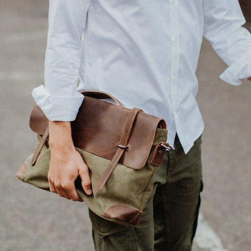 Laptop Messenger Bags Men Leather and Canvas