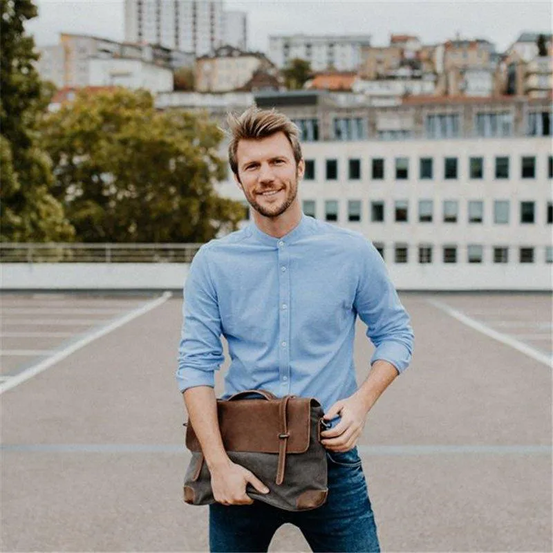 Laptop Messenger Bags Men Leather and Canvas