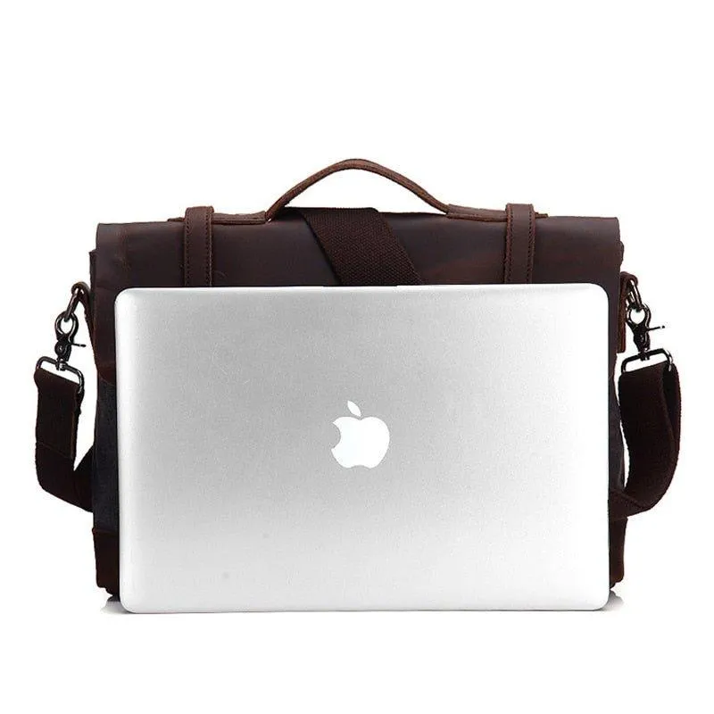 Laptop Messenger Bags Men Leather and Canvas