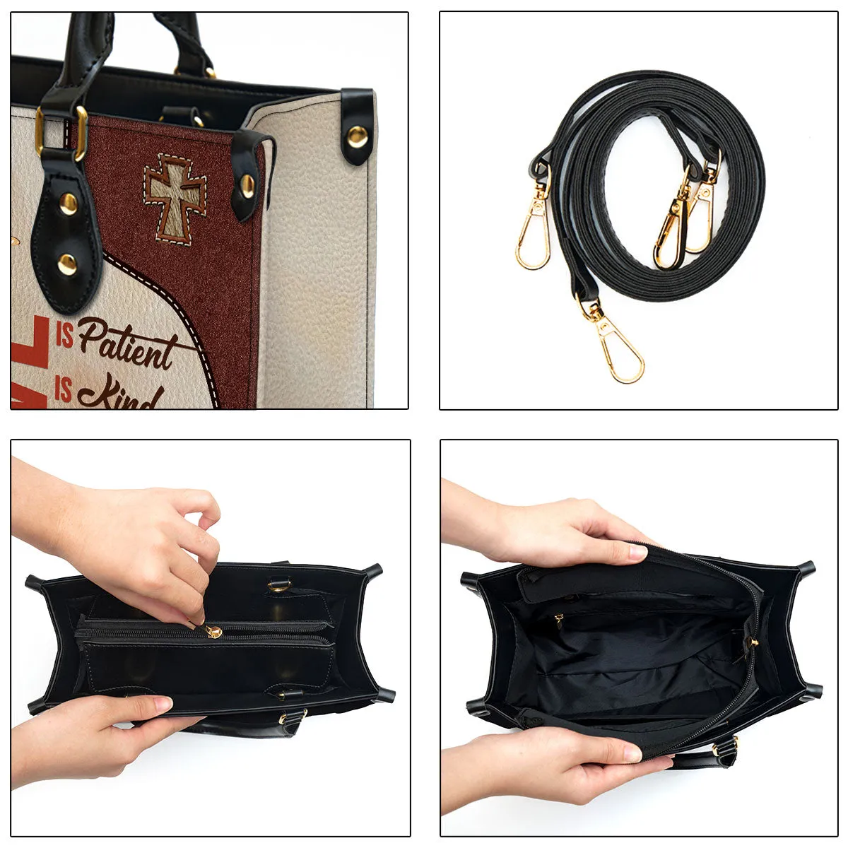 Love Is Patient Beautiful Personalized Leather Bag For Women - Religious Gifts For Women