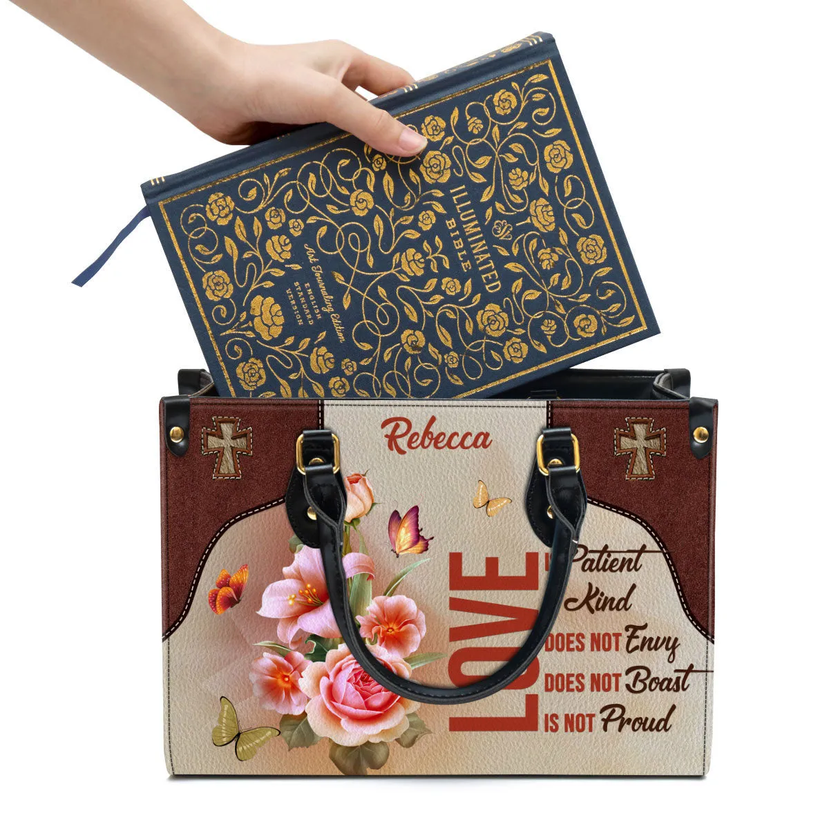 Love Is Patient Beautiful Personalized Leather Bag For Women - Religious Gifts For Women