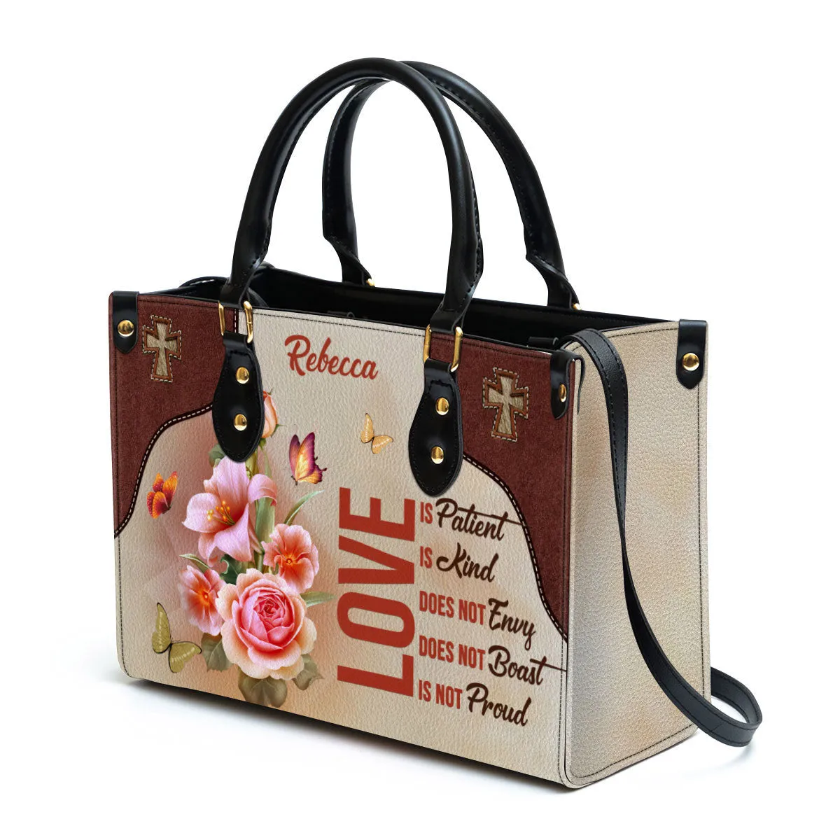 Love Is Patient Beautiful Personalized Leather Bag For Women - Religious Gifts For Women