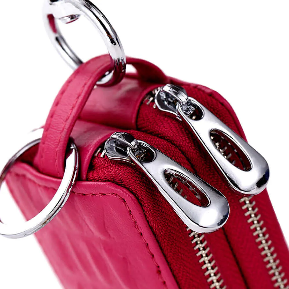 Luxury Leather Car Key Case with Dual Zipper