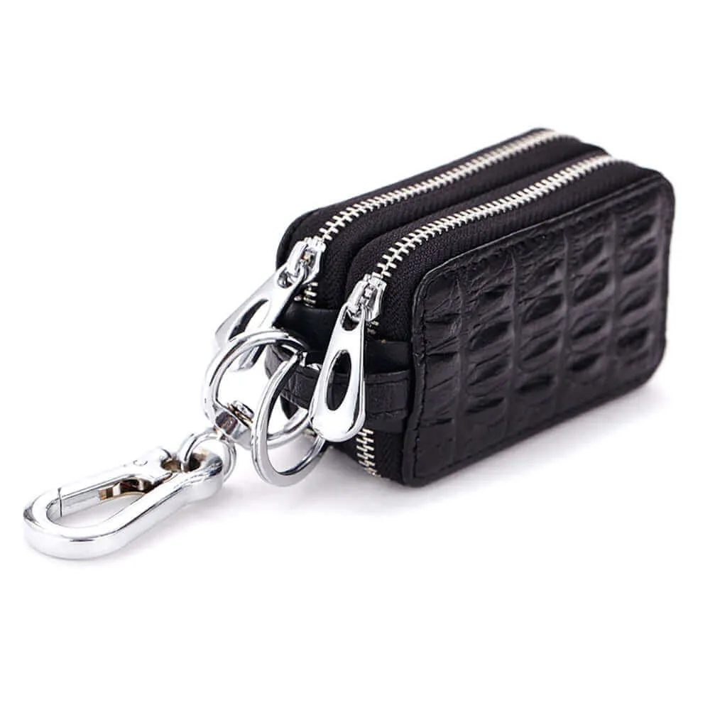 Luxury Leather Car Key Case with Dual Zipper