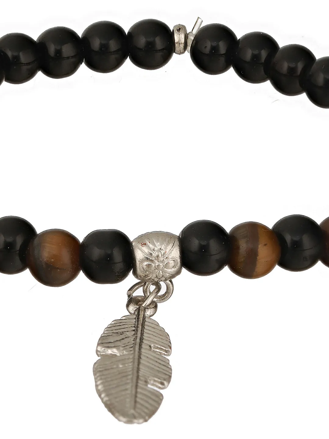 Men 3 Silver-Toned & Black Silver-Plated Bracelet