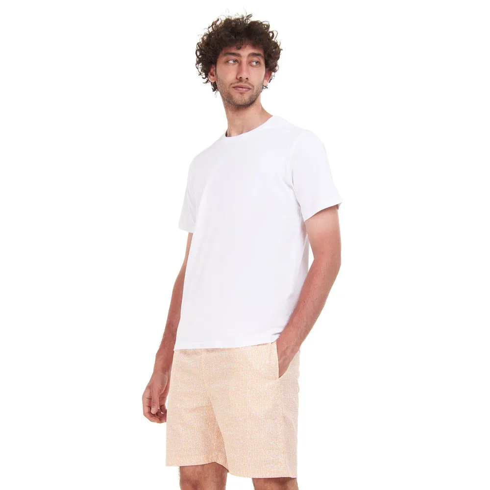 Men summer pajama set White T-shirt   Orange Maze short