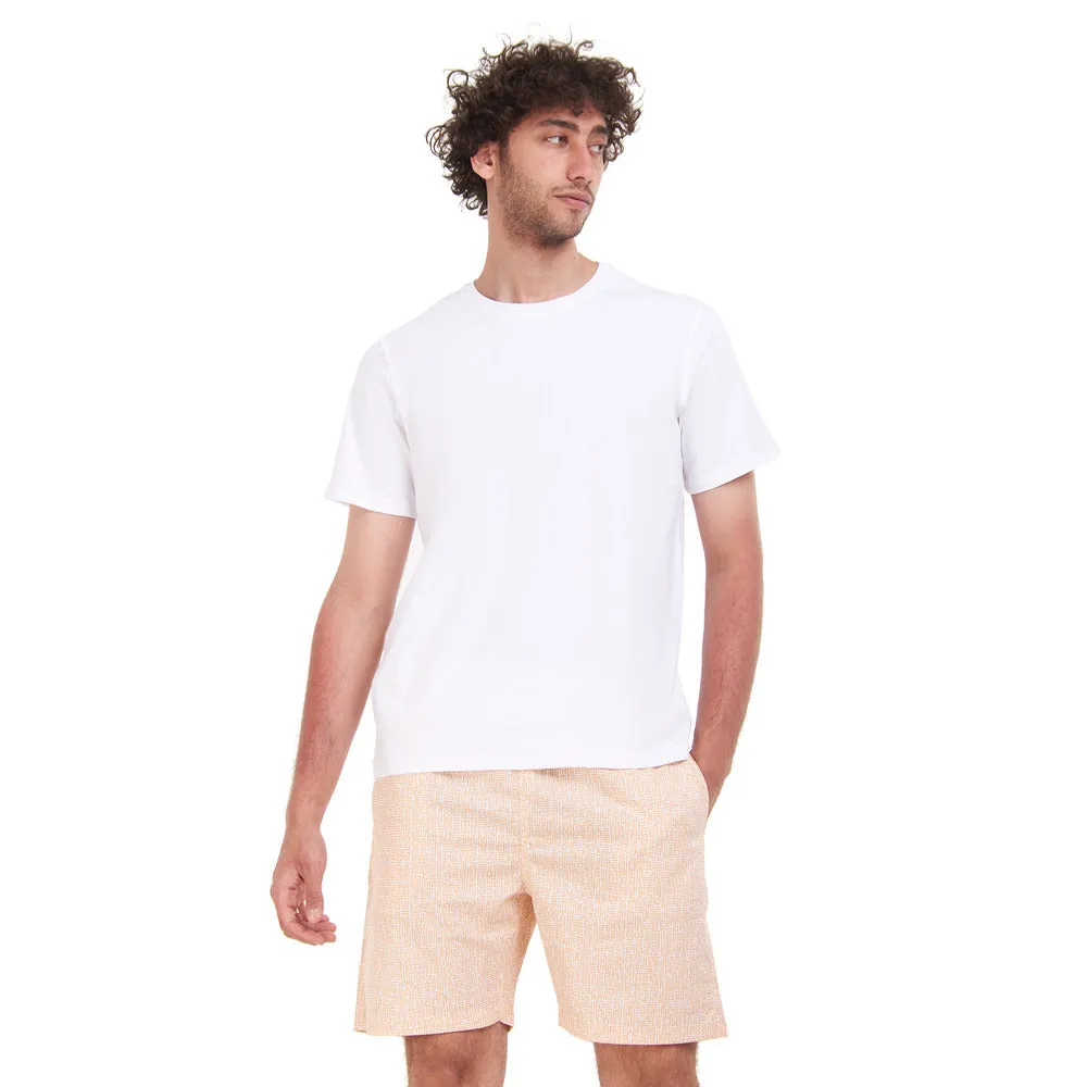 Men summer pajama set White T-shirt   Orange Maze short