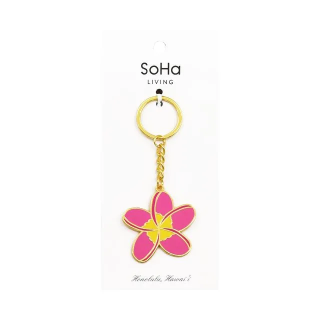 Plumeria Magenta Enamel Keychain