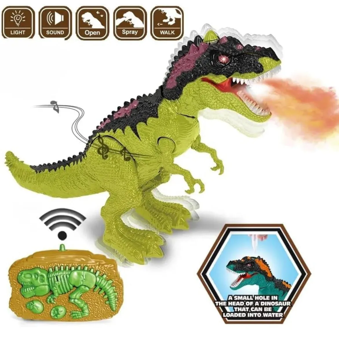 Remote control dinosaur with smoke - rc dino with music
