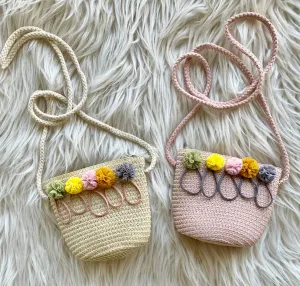 Toddler Crossbody Purse ~ Fabric Poms