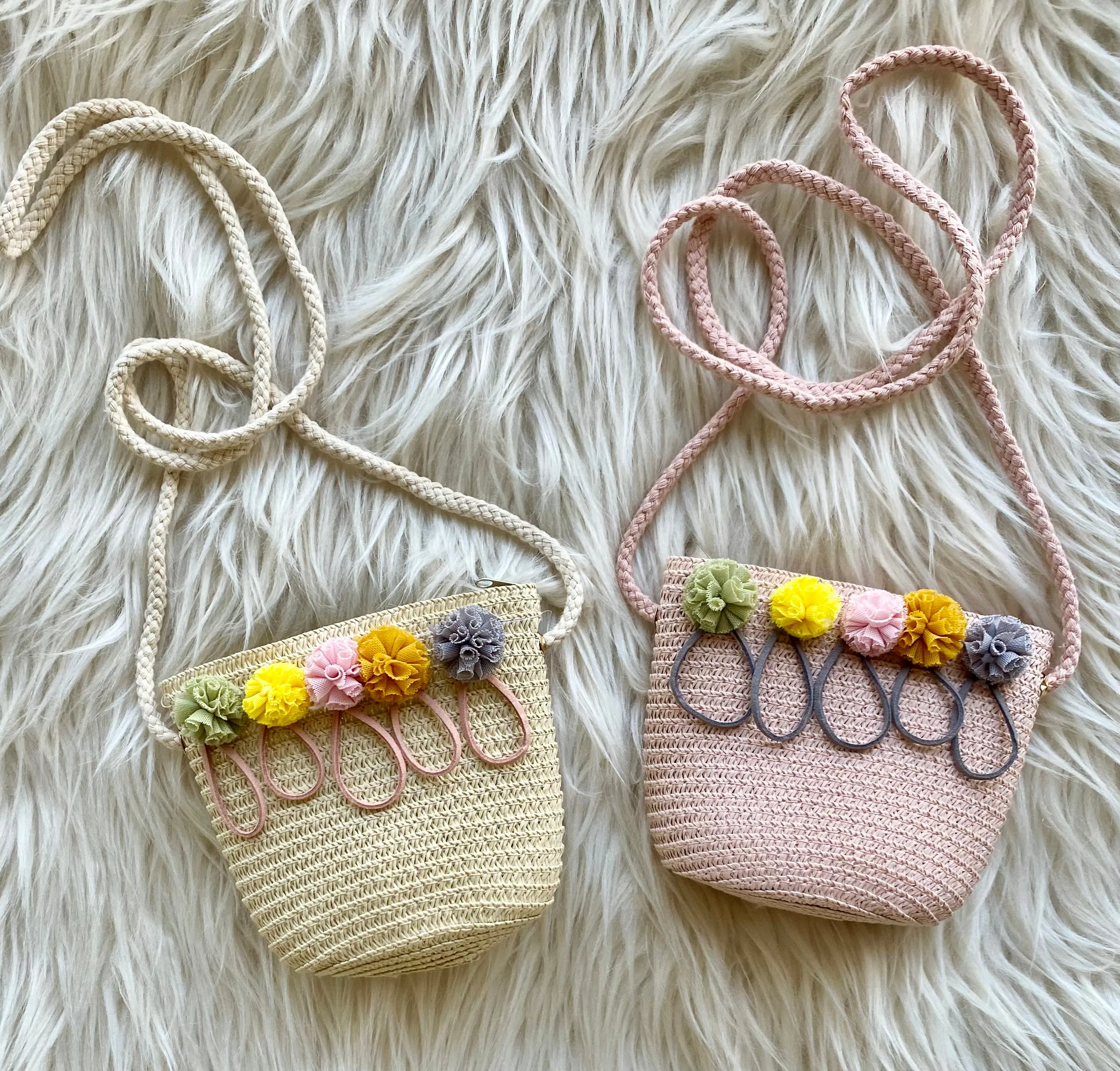 Toddler Crossbody Purse ~ Fabric Poms