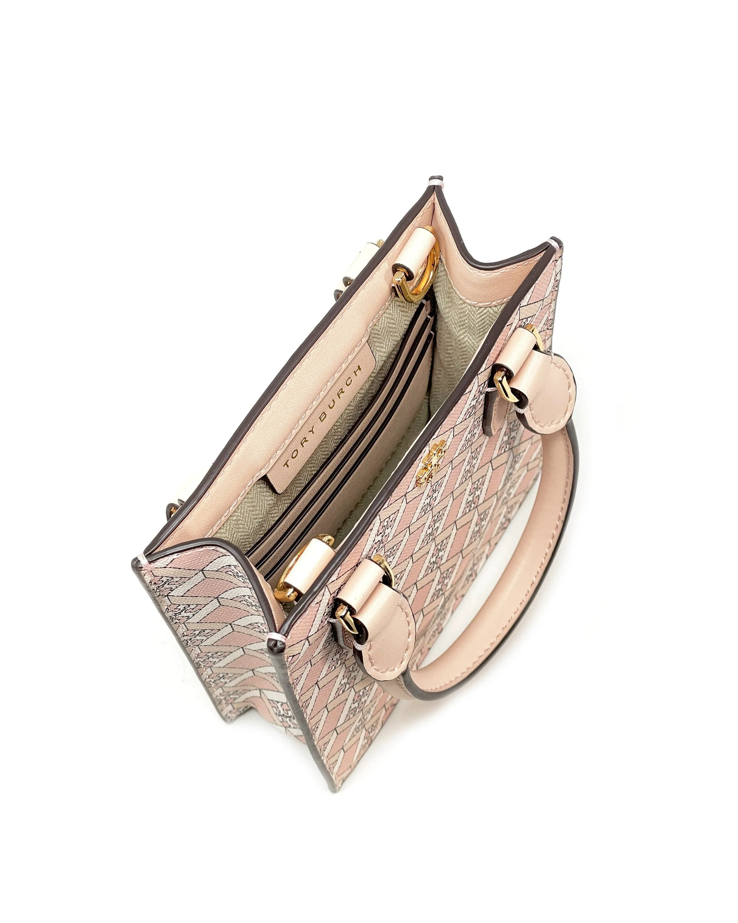 Tory Burch Dusted Blush Geo Logo Allover Geo Logo Mini Shopper