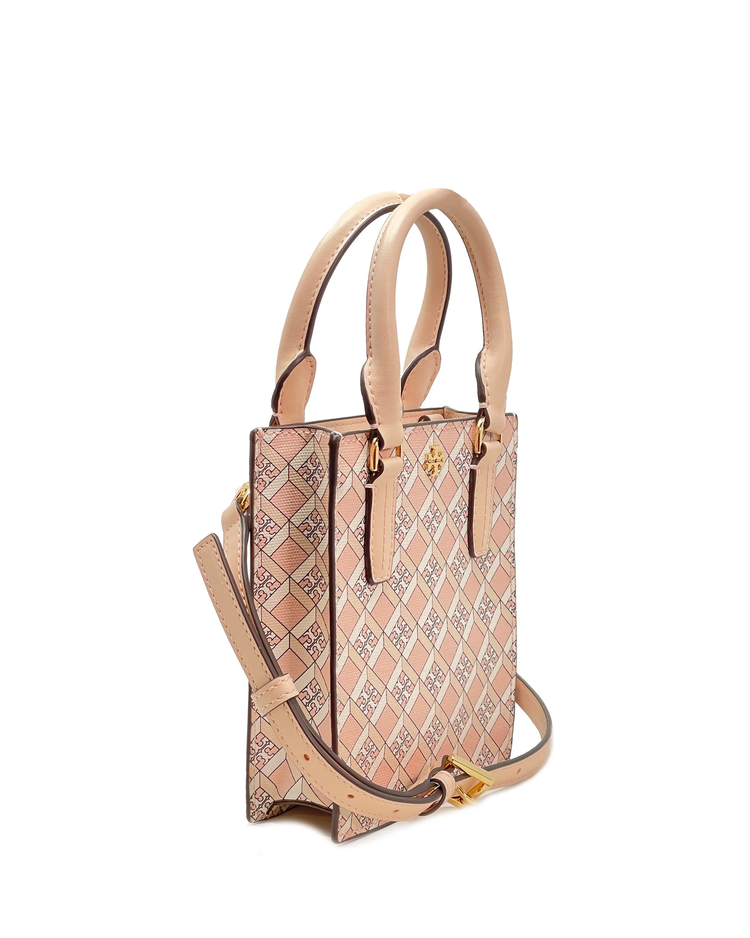 Tory Burch Dusted Blush Geo Logo Allover Geo Logo Mini Shopper