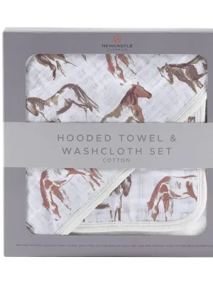 Wild Horses Hooded Towel and Washcloth Set